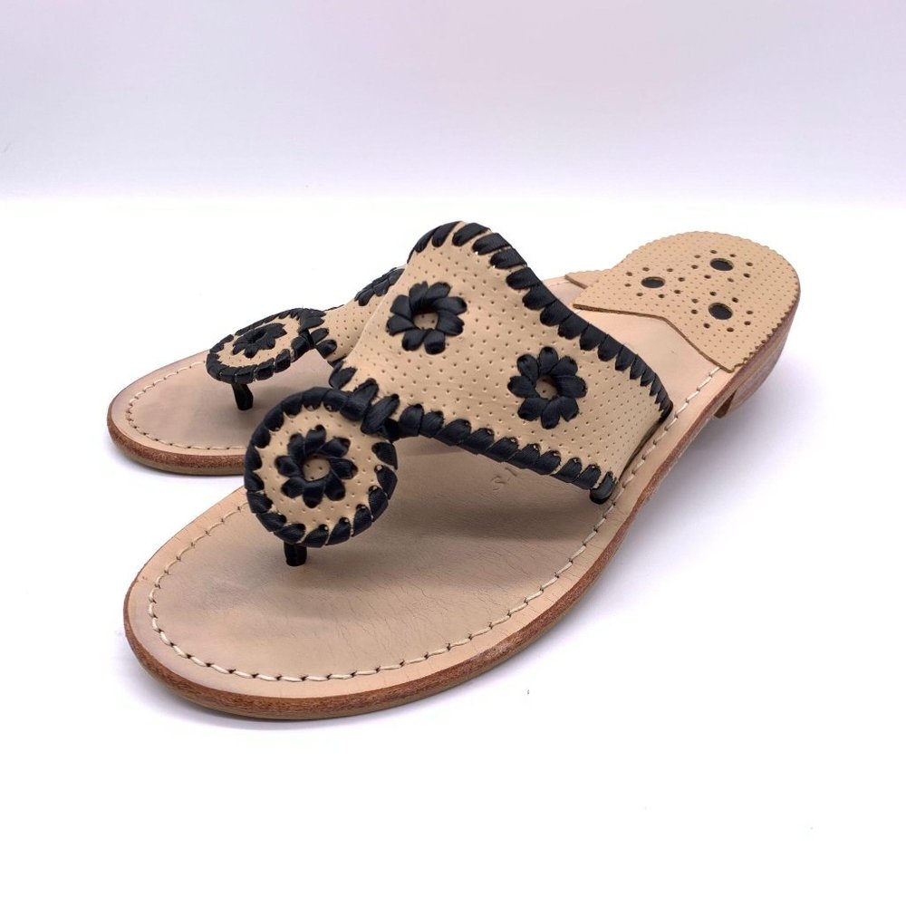 Jack Rogers Womens Black Cream Sandals Sz 6